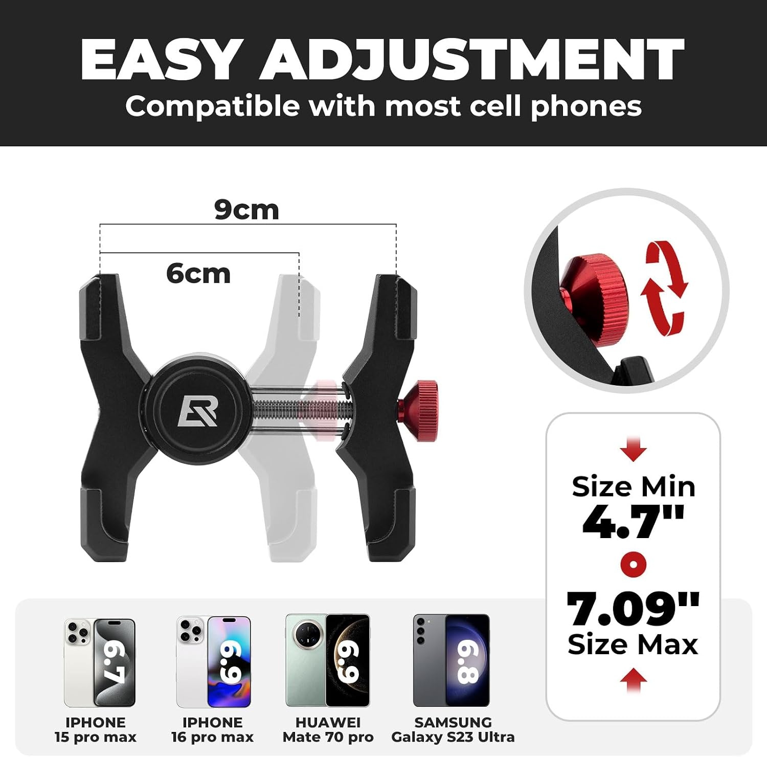 image:imageROCKBROS Bike Phone Holder Aluminum Bike Phone Mount HolderHandlebar Mounted Cell Phone Holder for 4771 Inch Phones Stem MountStem Mount