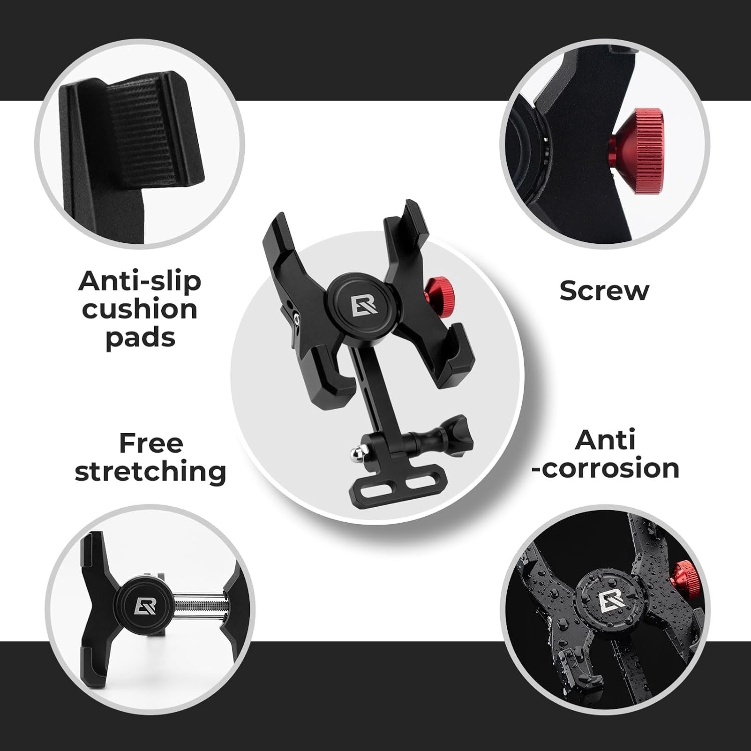 image:imageROCKBROS Bike Phone Holder Aluminum Bike Phone Mount HolderHandlebar Mounted Cell Phone Holder for 4771 Inch Phones Stem MountStem Mount
