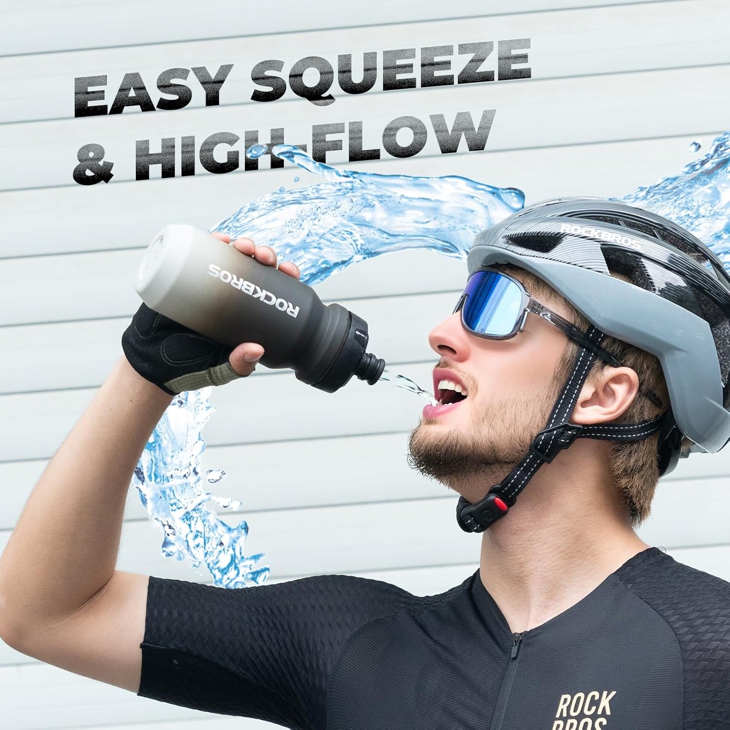 image:imageROCKBROS Bike Water Bottle 2 Pack 20oz Lightweight Plastic Sports Water Bottle BPA Free Spill Proof Water Bottle Squeeze Leak Proof Water Bottle for Cycling Gym Workout Hiking Travel2 Pack White Gradual Gray White