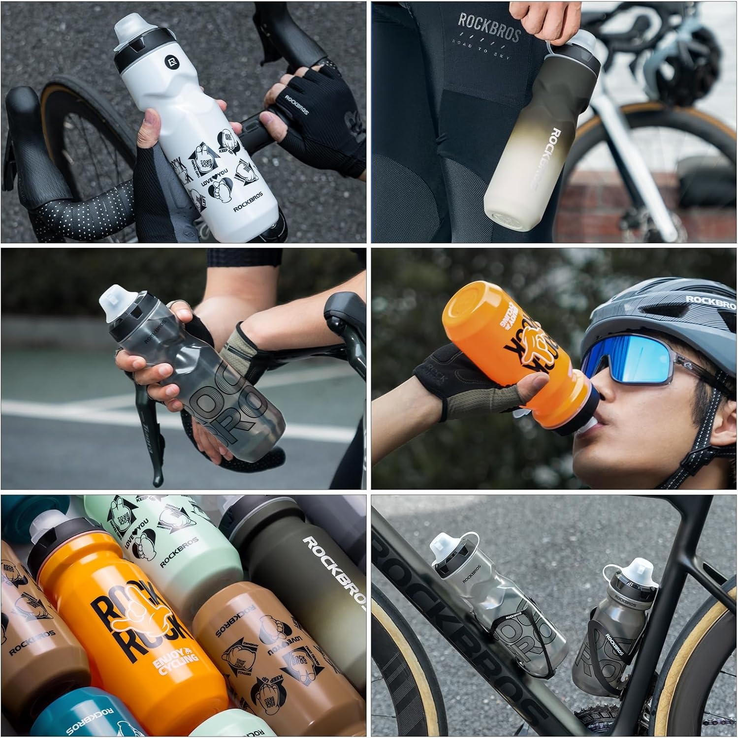 image:imageROCKBROS Bike Water Bottle 2 Pack 20oz Lightweight Plastic Sports Water Bottle BPA Free Spill Proof Water Bottle Squeeze Leak Proof Water Bottle for Cycling Gym Workout Hiking TravelGradual Gray White