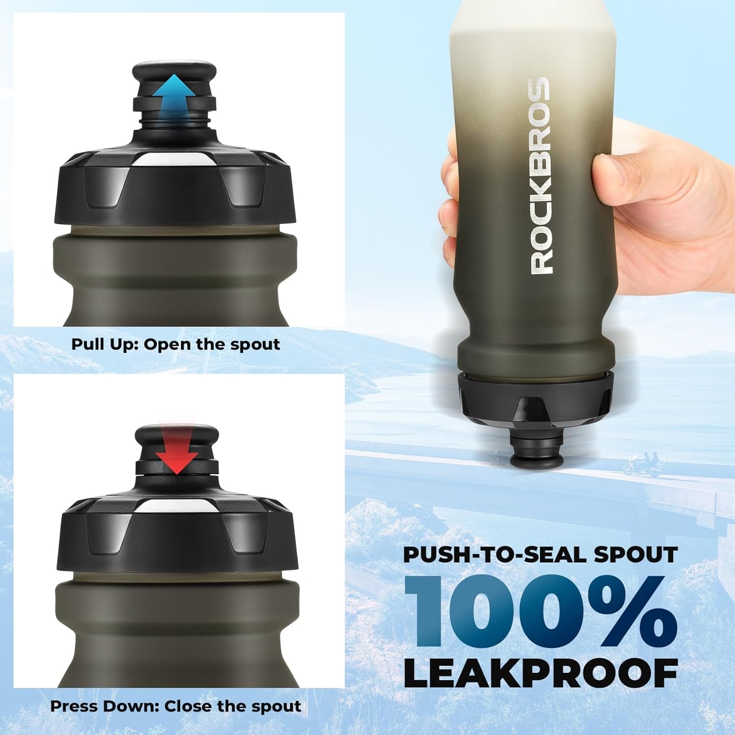 image:imageROCKBROS Bike Water Bottle 2 Pack 20oz Lightweight Plastic Sports Water Bottle BPA Free Spill Proof Water Bottle Squeeze Leak Proof Water Bottle for Cycling Gym Workout Hiking Travel2 Pack White