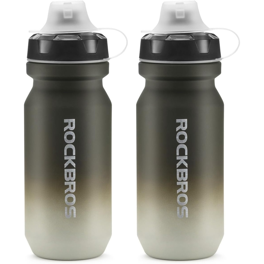 image:imageROCKBROS Bike Water Bottle 2 Pack 20oz Lightweight Plastic Sports Water Bottle BPA Free Spill Proof Water Bottle Squeeze Leak Proof Water Bottle for Cycling Gym Workout Hiking Travel2 Pack  Gradual Gray White