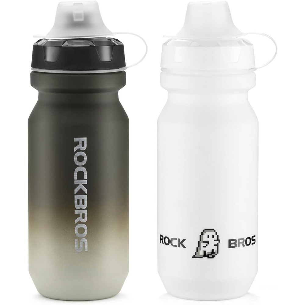 image:imageROCKBROS Bike Water Bottle 2 Pack 20oz Lightweight Plastic Sports Water Bottle BPA Free Spill Proof Water Bottle Squeeze Leak Proof Water Bottle for Cycling Gym Workout Hiking Travel2 Pack White Gradual Gray White