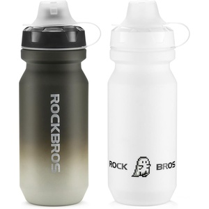 ROCKBROS Bike Water Bottle 2 Pack, 20oz Lightweight Plastic Sports Water Bottle, BPA Free Spill Proof Water Bottle, Squeeze Leak Proof Water Bottle for Cycling, Gym, Workout, Hiking, Travel(2 Pack – White + Gradual Gray White)