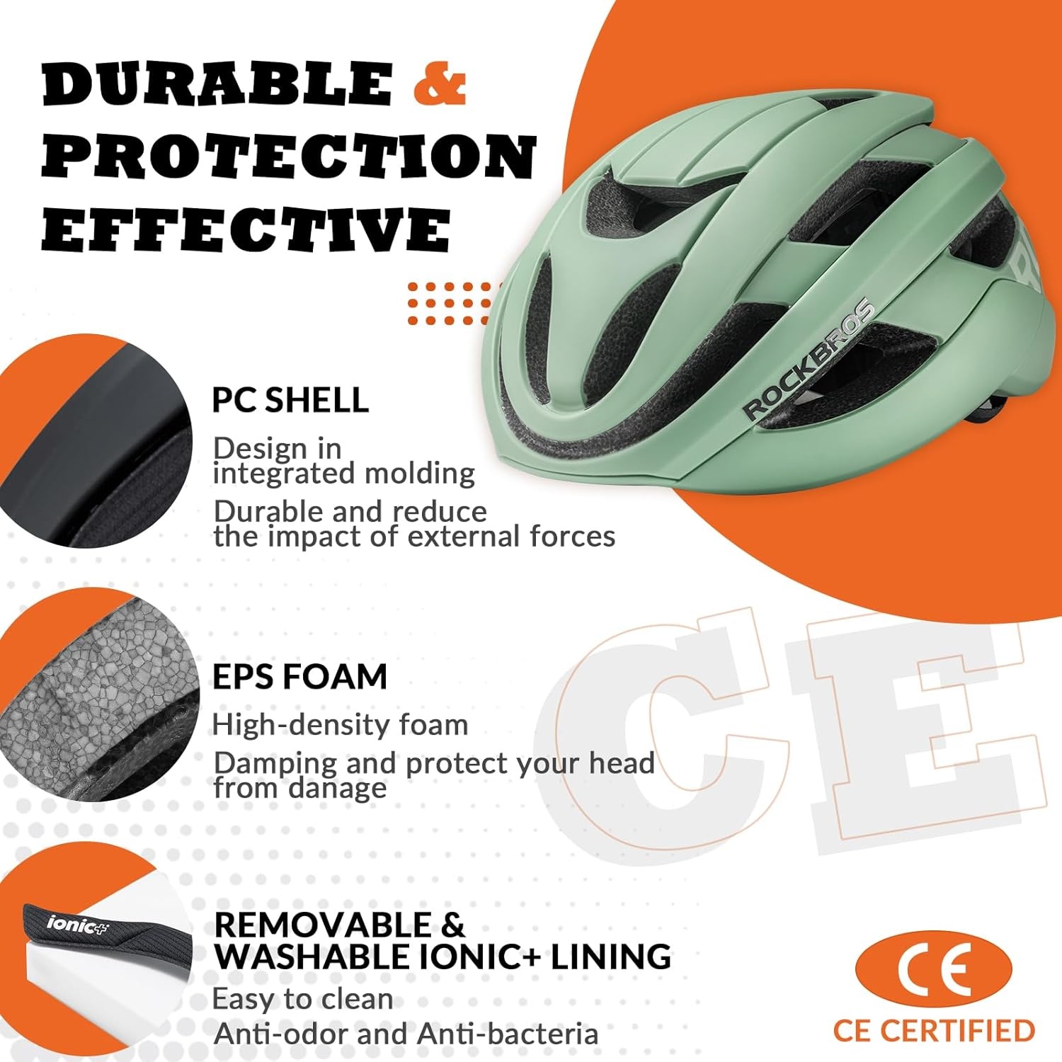 image:imageROCKBROS Bike Helmet for Adults Size 5462 cm for Riders Microshell Adjustable Dial Interior Padding Air Vents Mountain amp Road Bike MTB CommutingBean Green Matte