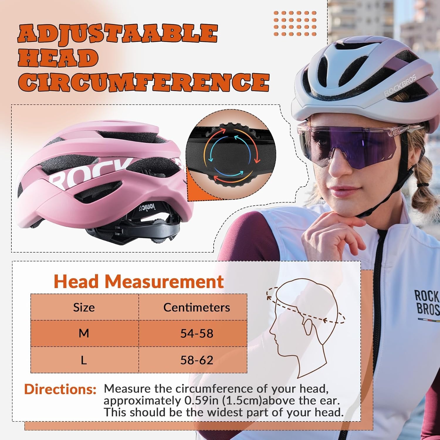 image:imageROCKBROS Bike Helmet for Adults Size 5462 cm for Riders Microshell Adjustable Dial Interior Padding Air Vents Mountain amp Road Bike MTB CommutingMulticolor Powder Matte