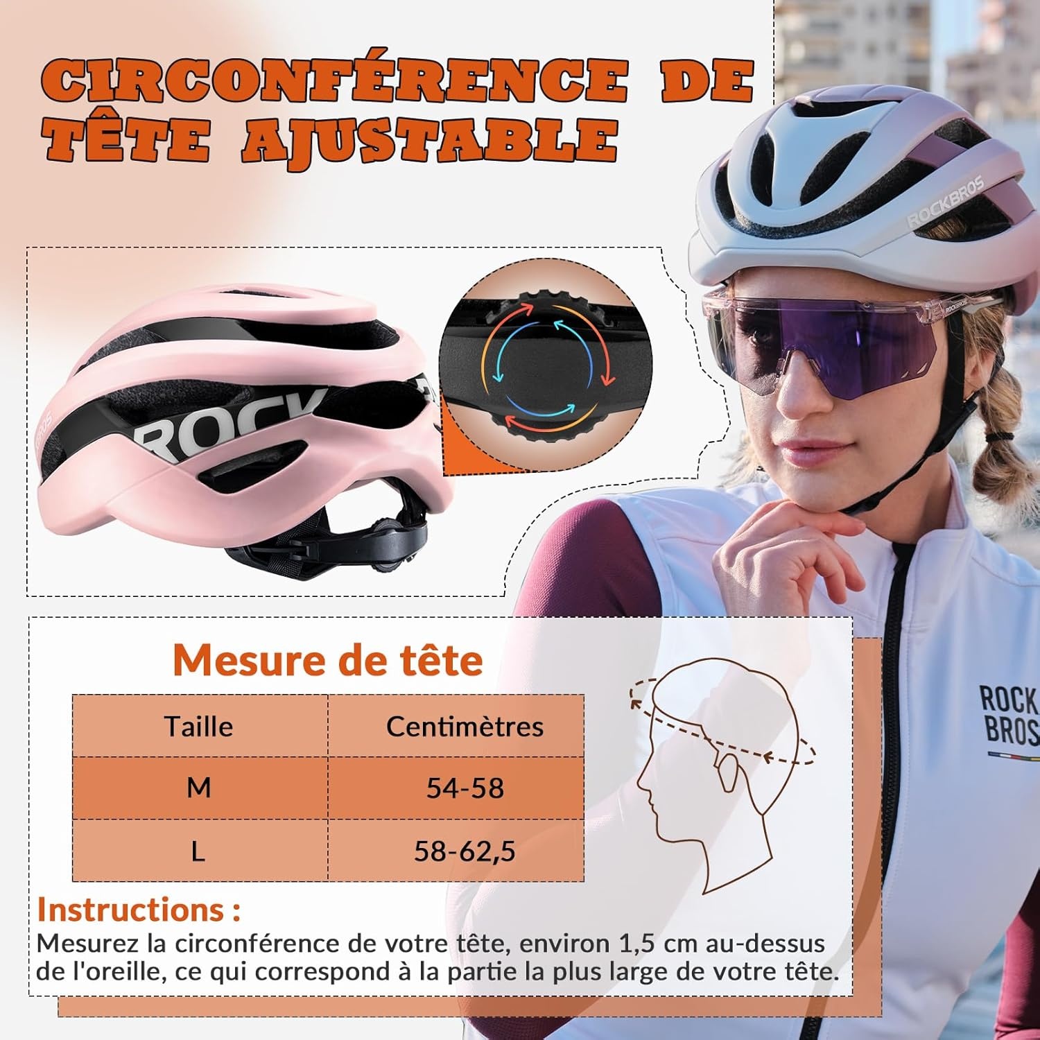 image:imageROCKBROS Bike Helmet for Adults Size 5462 cm for Riders Microshell Adjustable Dial Interior Padding Air Vents Mountain amp Road Bike MTB CommutingPink Glossy