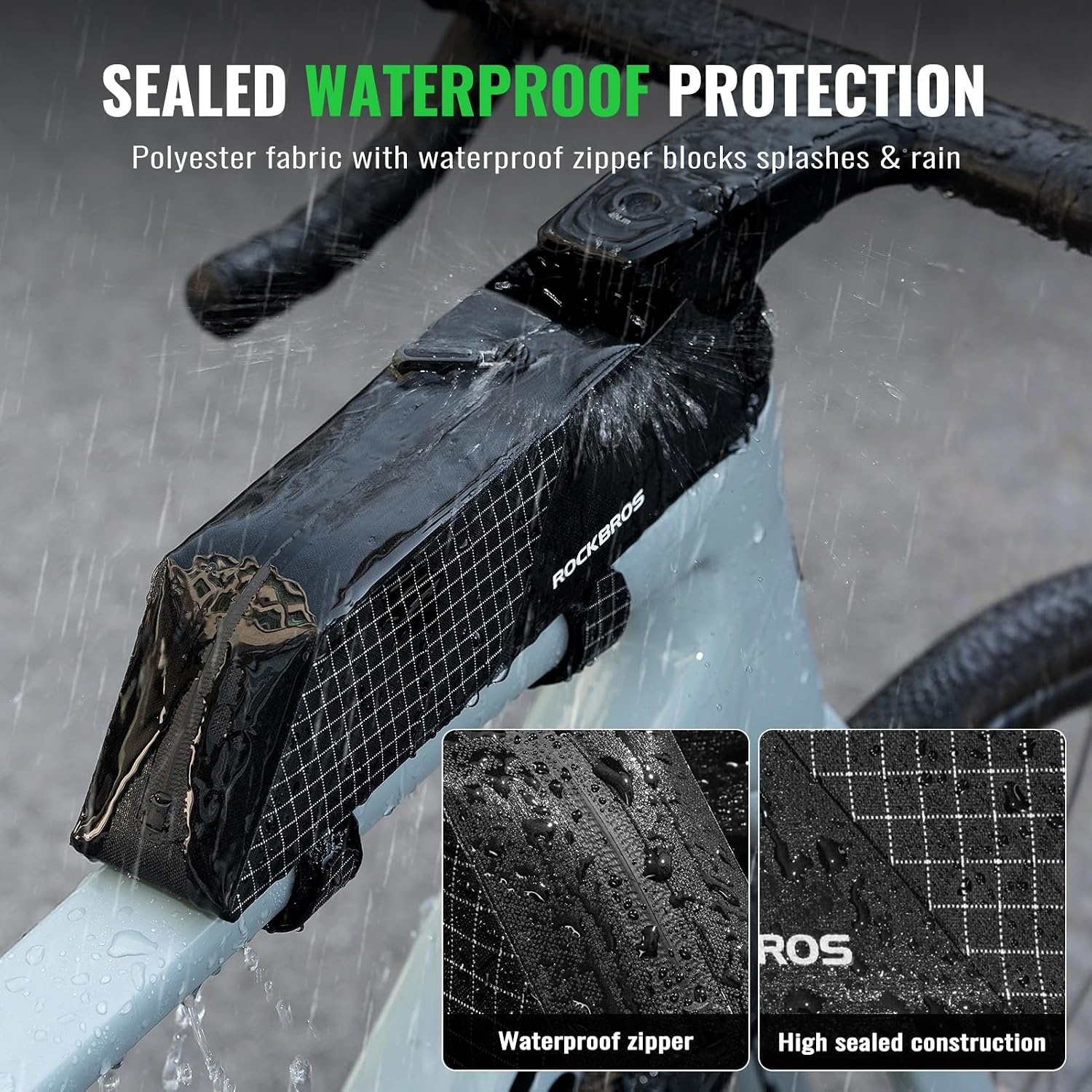 image:imageROCKBROS 06L Top Tube Bike Bag Waterproof Bike Frame Bag 217Inch Slim Aerodynamic Design Top Tube Bag Lightweight Portable Bike Storage Bag 3Point Secure Strap Mount for MTB Road Bike