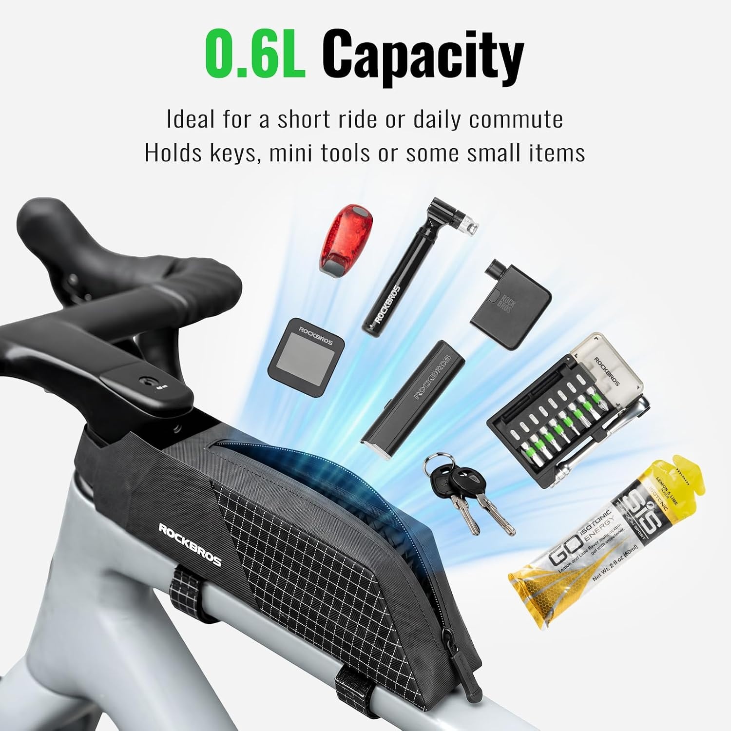 image:imageROCKBROS 06L Top Tube Bike Bag Waterproof Bike Frame Bag 217Inch Slim Aerodynamic Design Top Tube Bag Lightweight Portable Bike Storage Bag 3Point Secure Strap Mount for MTB Road Bike