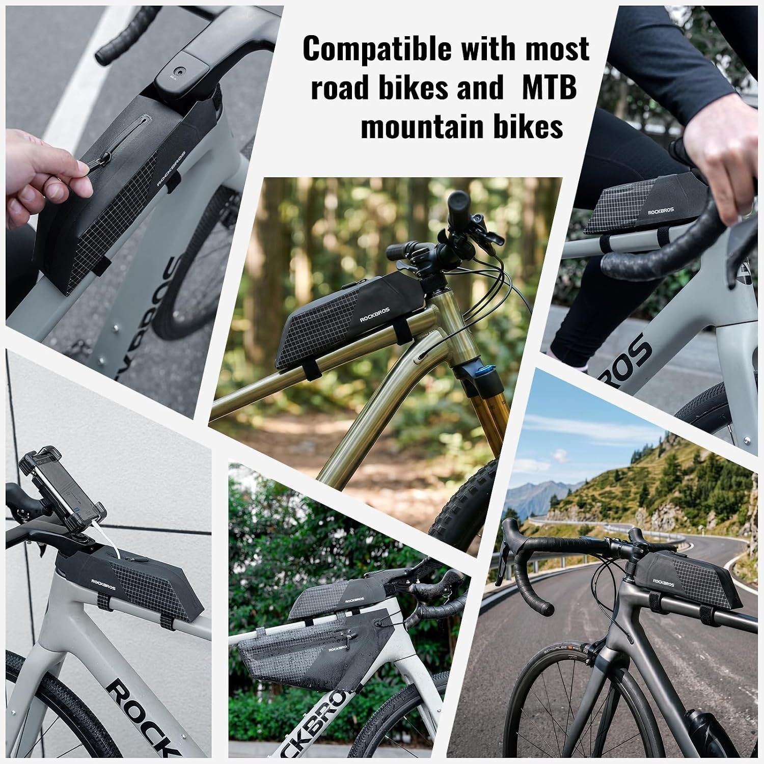 image:imageROCKBROS 06L Top Tube Bike Bag Waterproof Bike Frame Bag 217Inch Slim Aerodynamic Design Top Tube Bag Lightweight Portable Bike Storage Bag 3Point Secure Strap Mount for MTB Road Bike