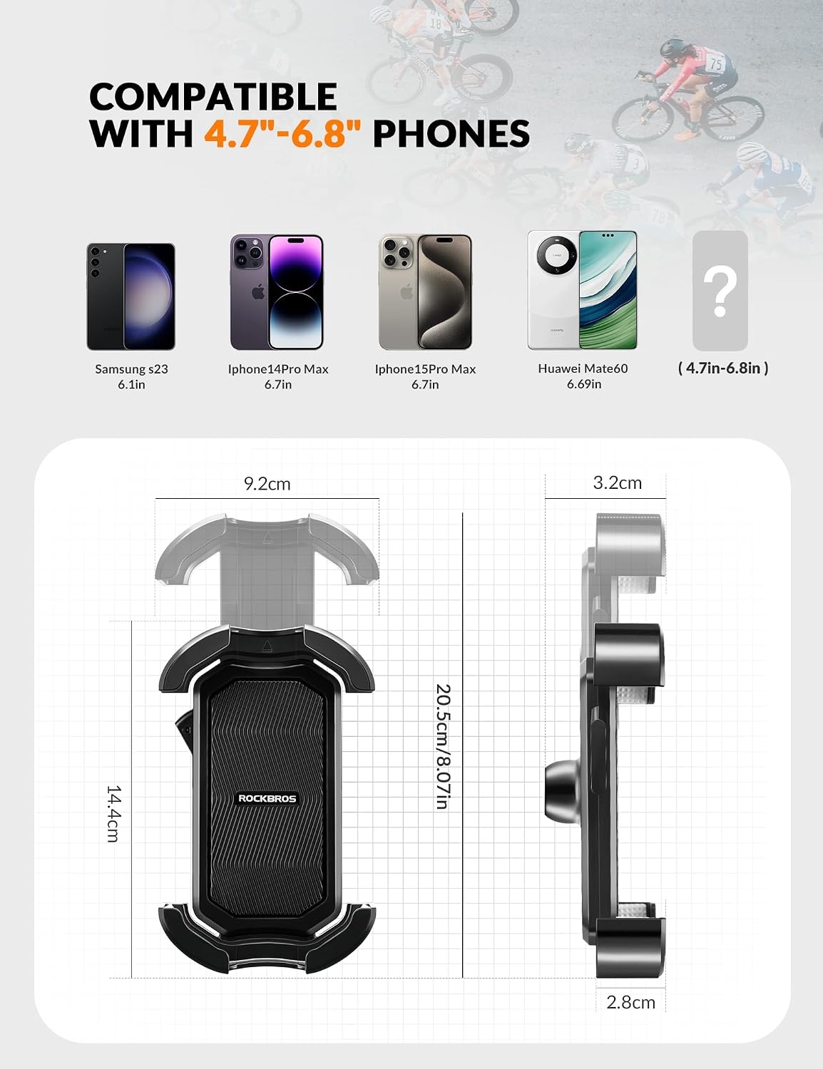 image:imageROCKBROS Bike Phone Holder Motorcycle amp Scooter Mount Adjustable Shockproof Security Lock 4768 PhonesHandlebar Mount Black