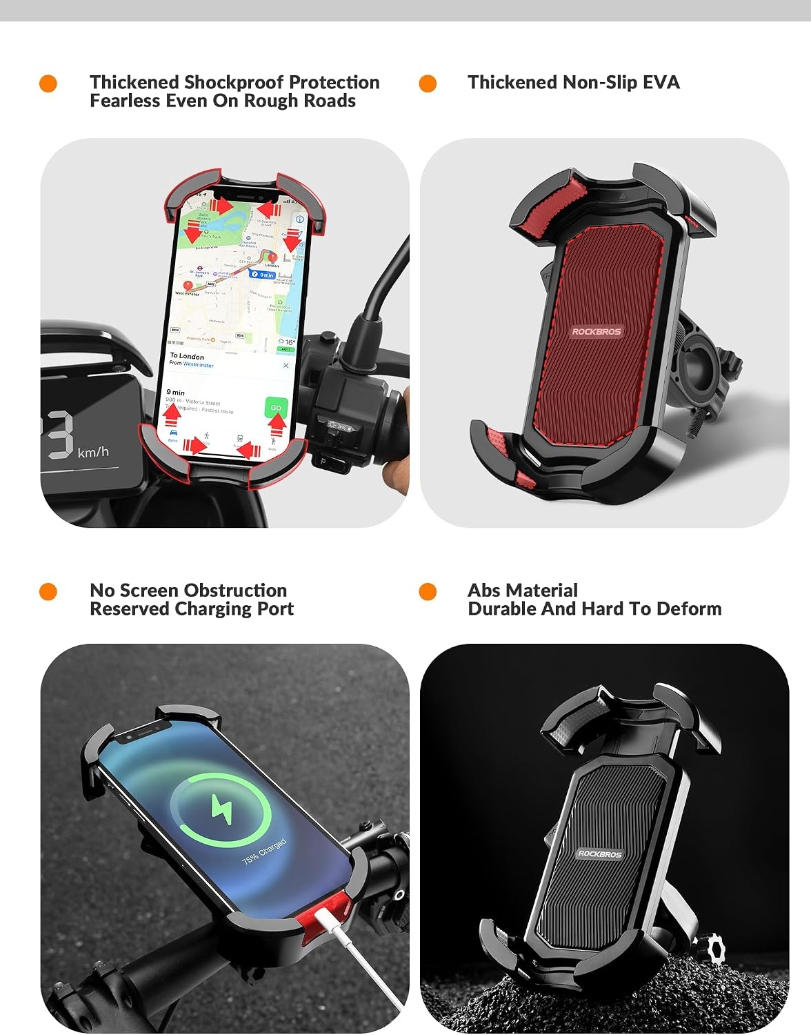 image:imageROCKBROS Bike Phone Holder Motorcycle amp Scooter Mount Adjustable Shockproof Security Lock 4768 PhonesHandlebar Mount Black