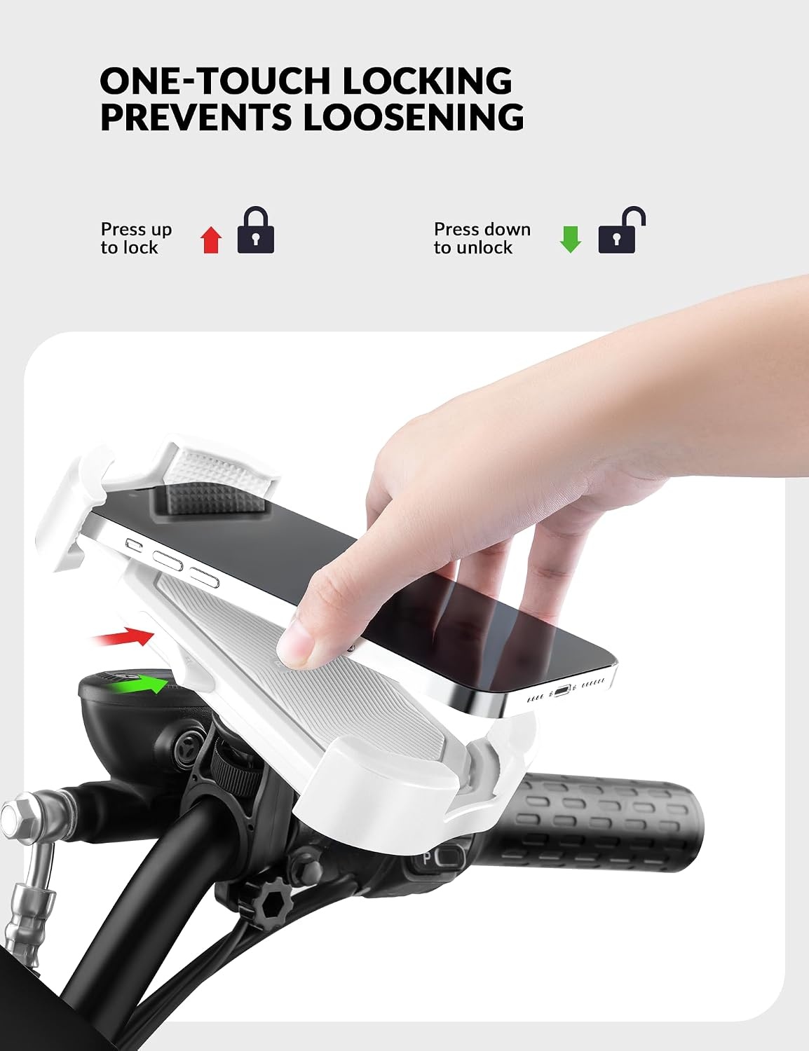 image:imageROCKBROS Bike Phone Holder Motorcycle amp Scooter Mount Adjustable Shockproof Security Lock 4768 PhonesHandlebar Mount White