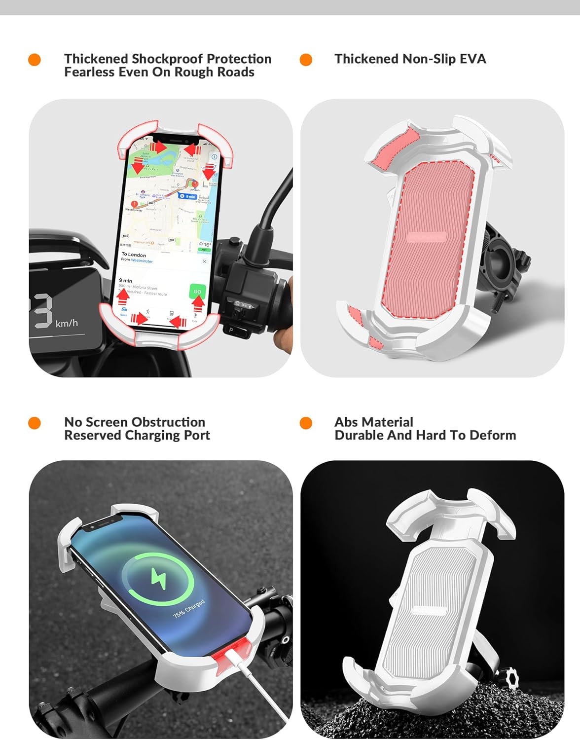 image:imageROCKBROS Bike Phone Holder Motorcycle amp Scooter Mount Adjustable Shockproof Security Lock 4768 PhonesHandlebar Mount White