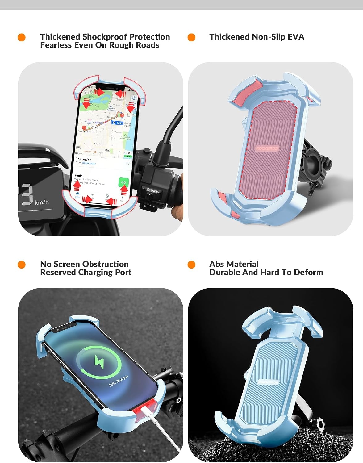 image:imageROCKBROS Bike Phone Holder Motorcycle amp Scooter Mount Adjustable Shockproof Security Lock 4768 PhonesSide View Mirror Mount Blue
