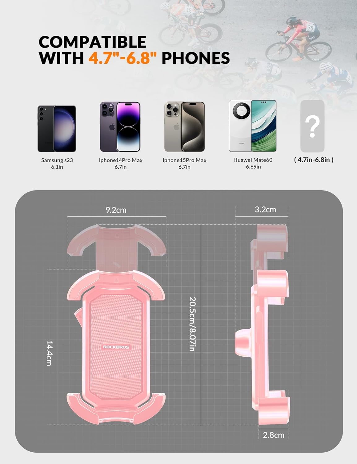 image:imageROCKBROS Bike Phone Holder Motorcycle amp Scooter Mount Adjustable Shockproof Security Lock 4768 PhonesSide View Mirror Mount Pink