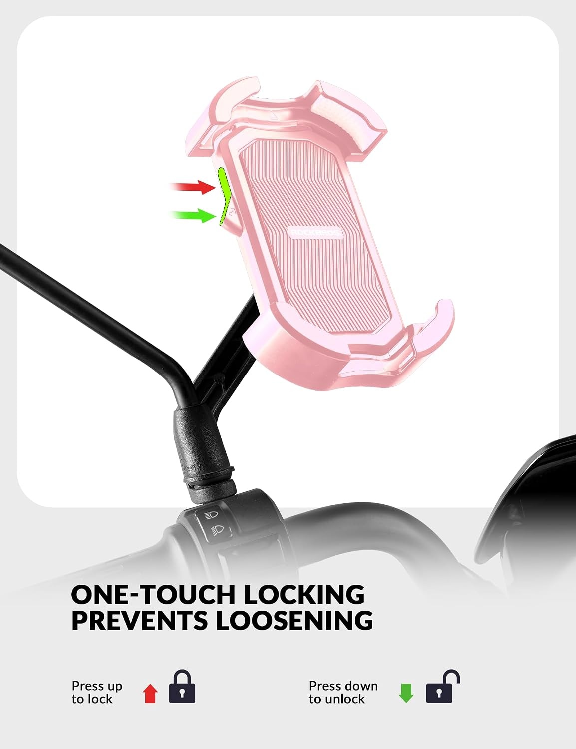 image:imageROCKBROS Bike Phone Holder Motorcycle amp Scooter Mount Adjustable Shockproof Security Lock 4768 PhonesSide View Mirror Mount Pink