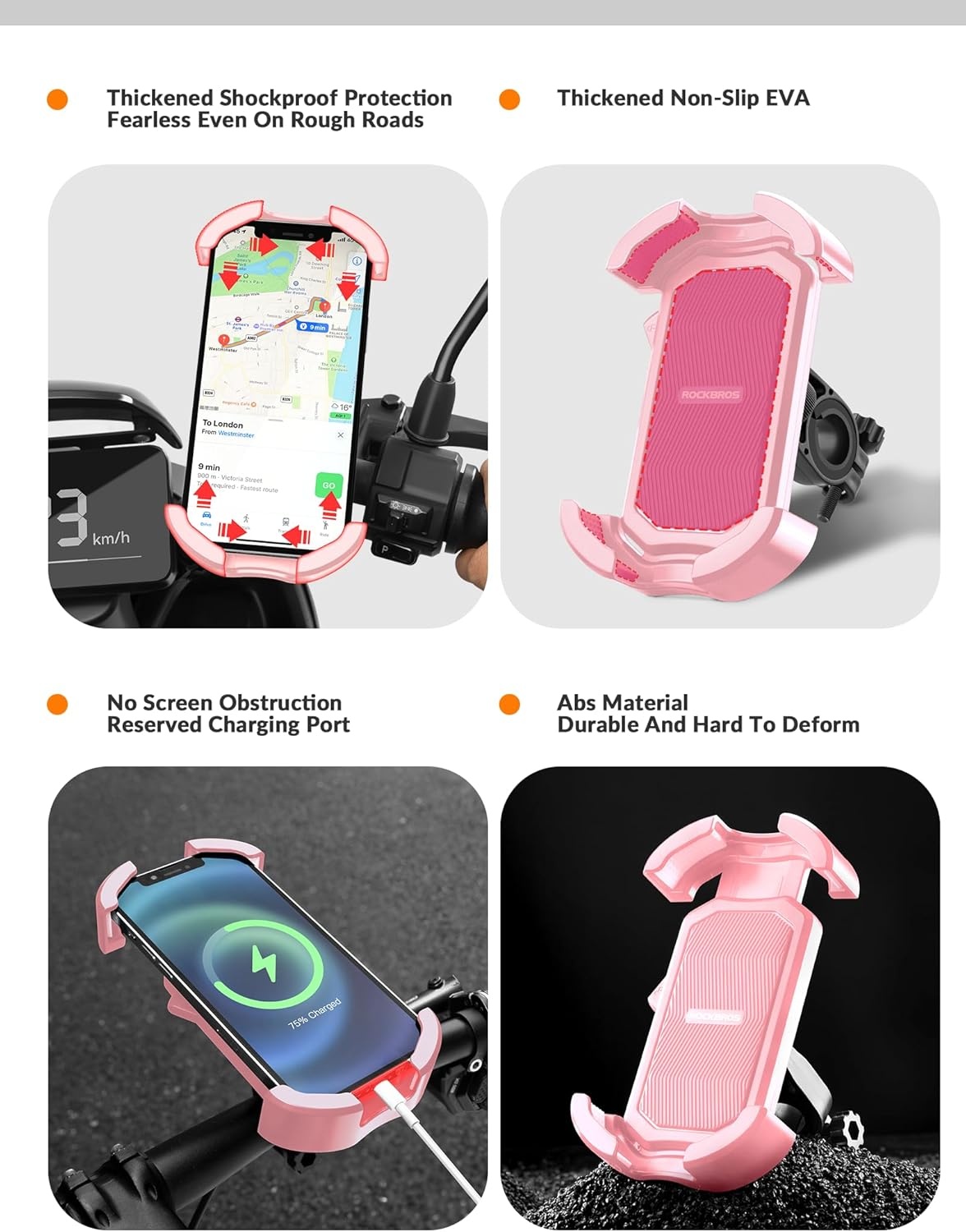 image:imageROCKBROS Bike Phone Holder Motorcycle amp Scooter Mount Adjustable Shockproof Security Lock 4768 PhonesSide View Mirror Mount Pink