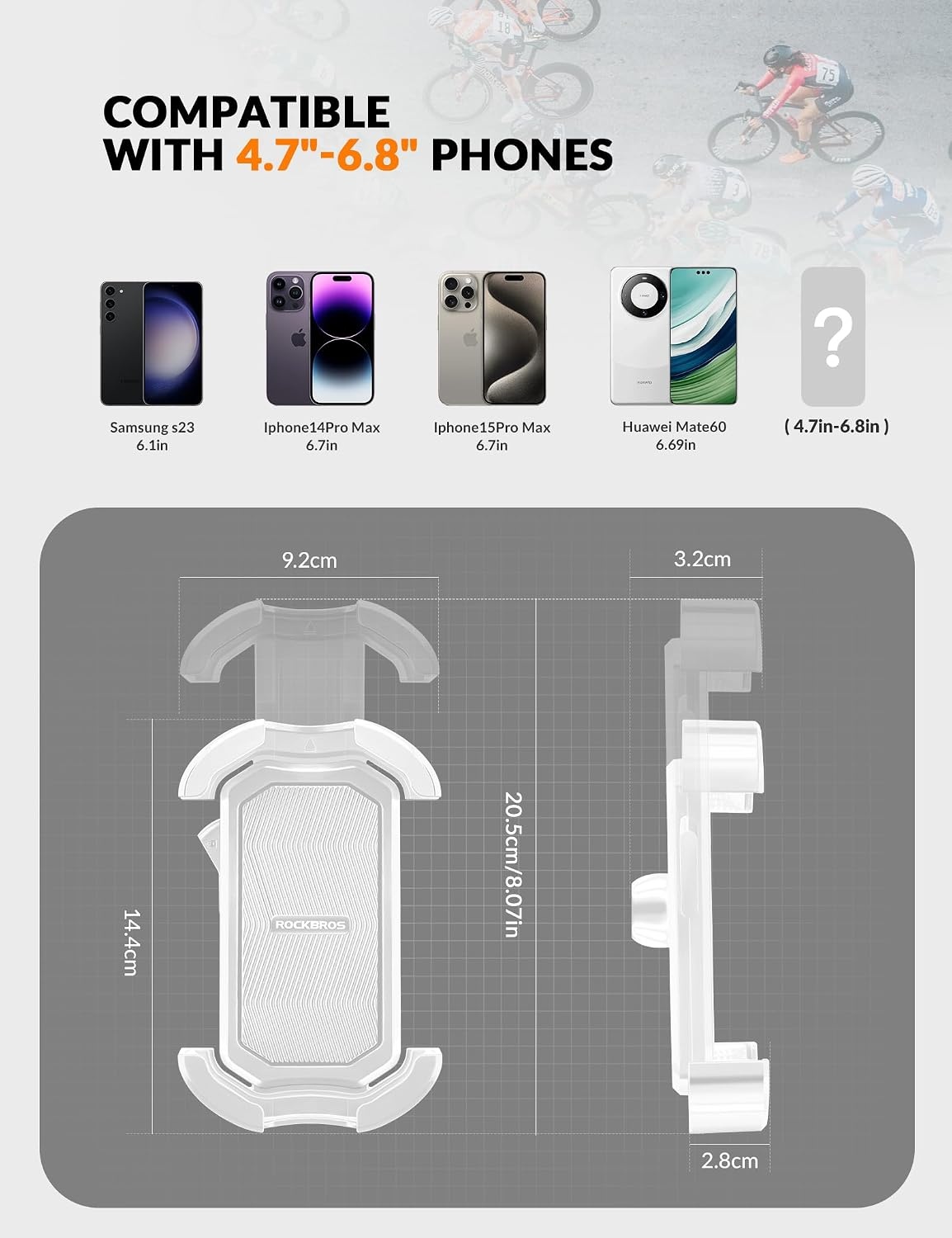 image:imageROCKBROS Bike Phone Holder Motorcycle amp Scooter Mount Adjustable Shockproof Security Lock 4768 PhonesSide View Mirror Mount White