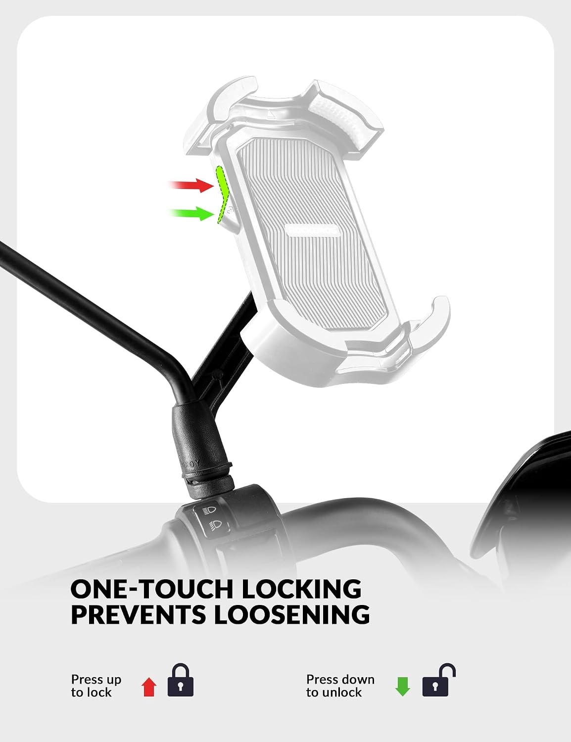 image:imageROCKBROS Bike Phone Holder Motorcycle amp Scooter Mount Adjustable Shockproof Security Lock 4768 PhonesSide View Mirror Mount White