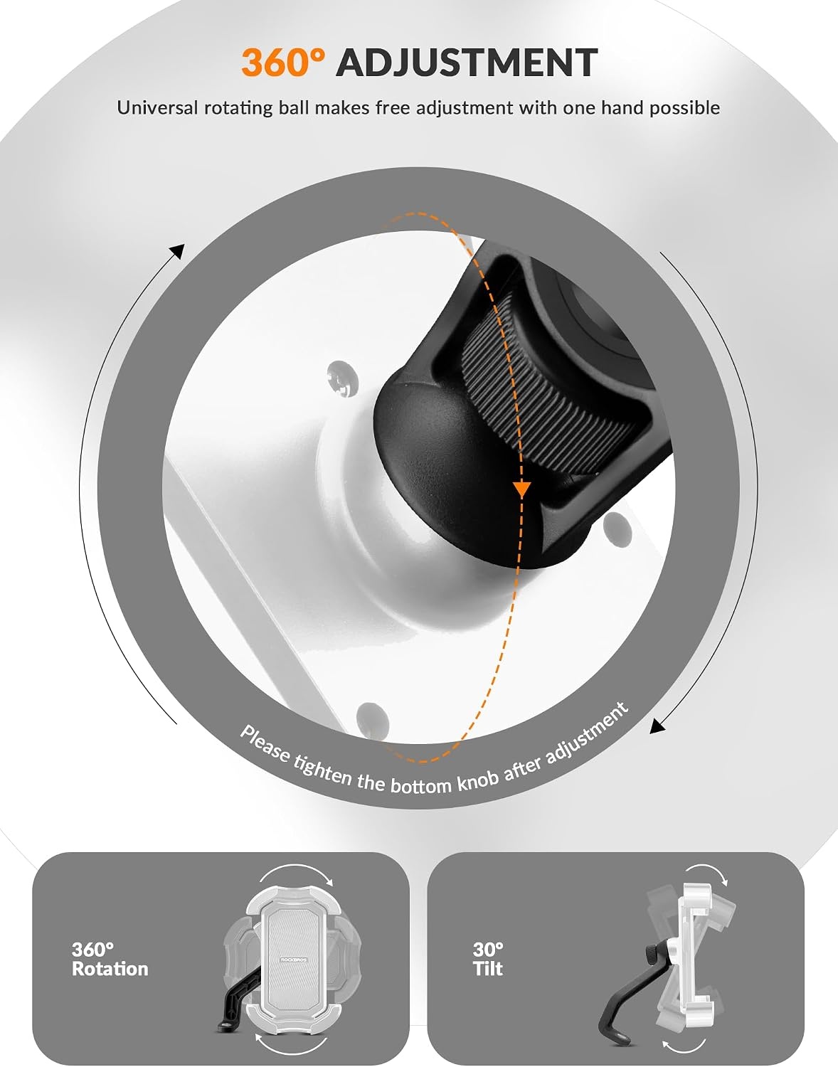 image:imageROCKBROS Bike Phone Holder Motorcycle amp Scooter Mount Adjustable Shockproof Security Lock 4768 PhonesSide View Mirror Mount White