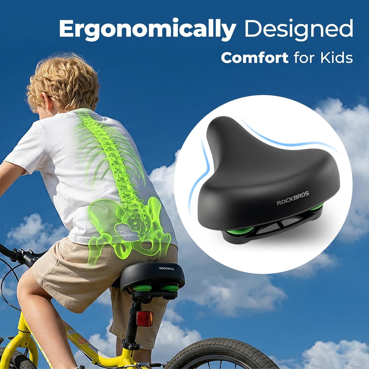 image:imageROCKBROS Youth Bike Seat Cusion Comfort Youth Replacement Saddle Bicycle Seat Waterproof Enhance Young Little Rider Teenager Bike Seat for Boys and Girls Gifts for MTB amp Road 16 to 24 No Clamp