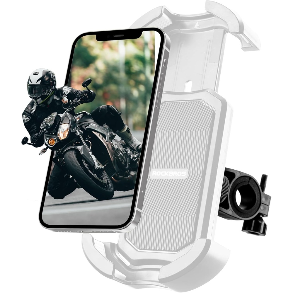 image:imageROCKBROS Bike Phone Holder Motorcycle amp Scooter Mount Adjustable Shockproof Security Lock 4768 PhonesHandlebar Mount White
