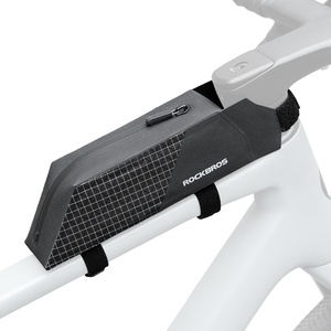ROCKBROS 0.6L Top Tube Bike Bag Waterproof Bike Frame Bag 2.17Inch Slim Aerodynamic Design Top Tube Bag Lightweight Portable Bike Storage Bag, 3-Point Secure Strap Mount for MTB Road Bike