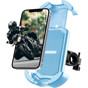 ROCKBROS Bike Phone Holder – Motorcycle & Scooter Mount, Adjustable, Shockproof, Security Lock, 4.7′-6.8′ Phones(Handlebar Mount Blue)