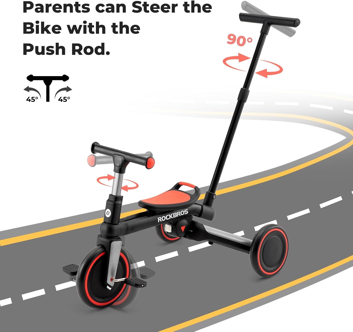 image:imageROCKBROS 3 in 1 Toddler Tricycle 25 Years Folding Kids Balance Bikes with Adjustable Seat and Removable Pedals Birthday Gift for Boys and GirlsBlackRed