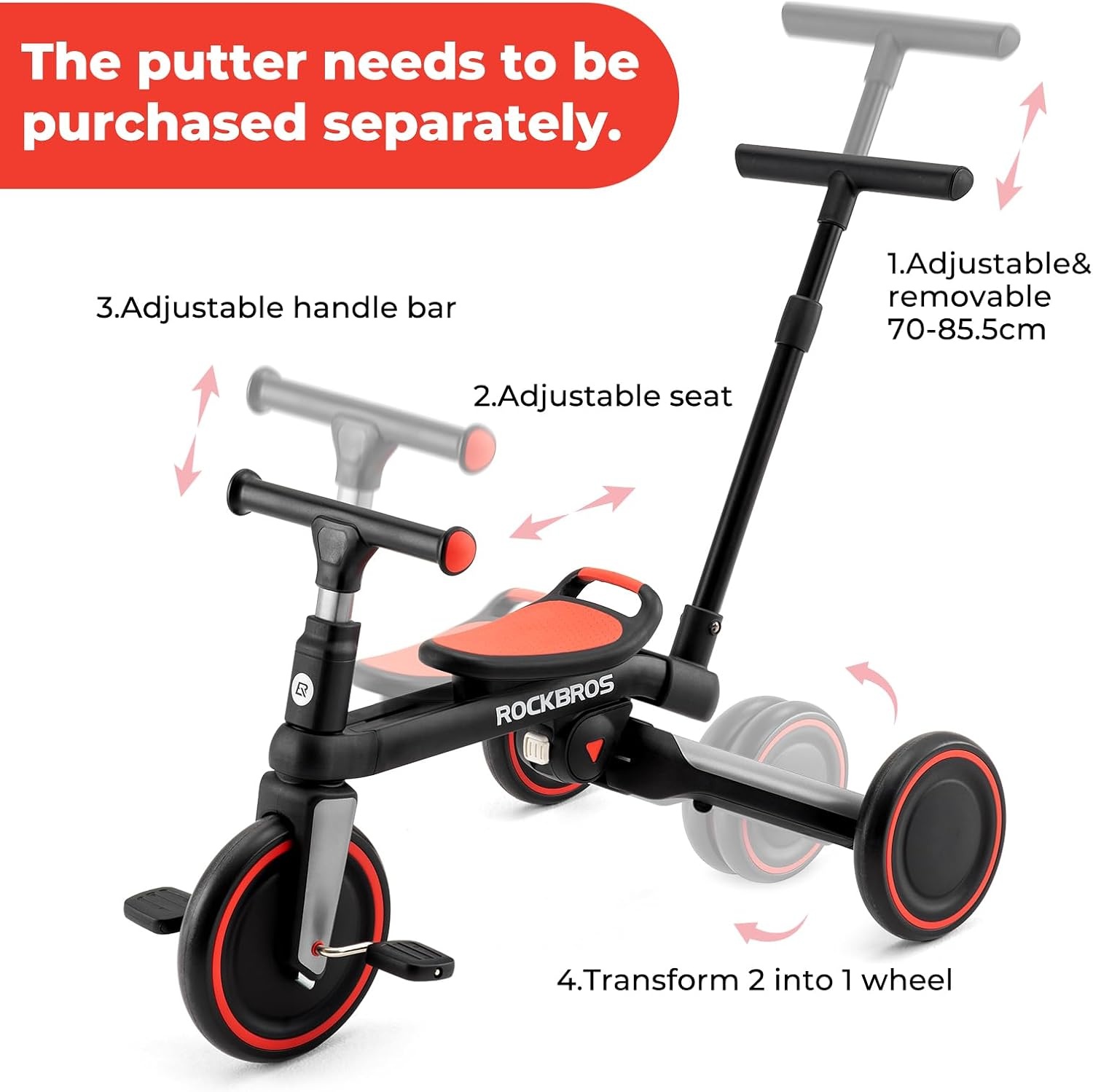 image:imageROCKBROS 3 in 1 Toddler Tricycle 25 Years Folding Kids Balance Bikes with Adjustable Seat and Removable Pedals Birthday Gift for Boys and GirlsBlackYellow