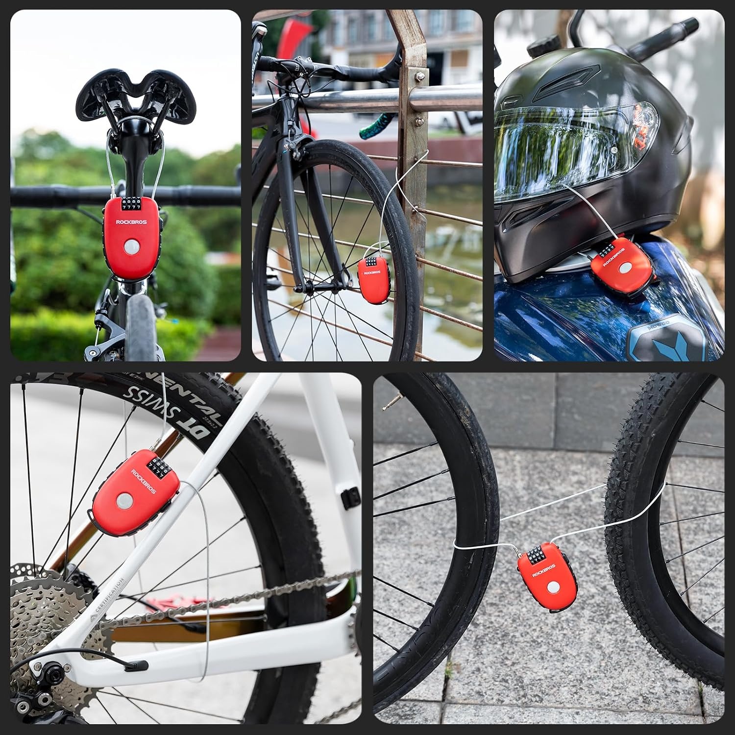 image:imageROCKBROS 4Digit Combination Bike Lock09M Lightweight Cable Lock for BicycleMTBEBikeScooterHelmet