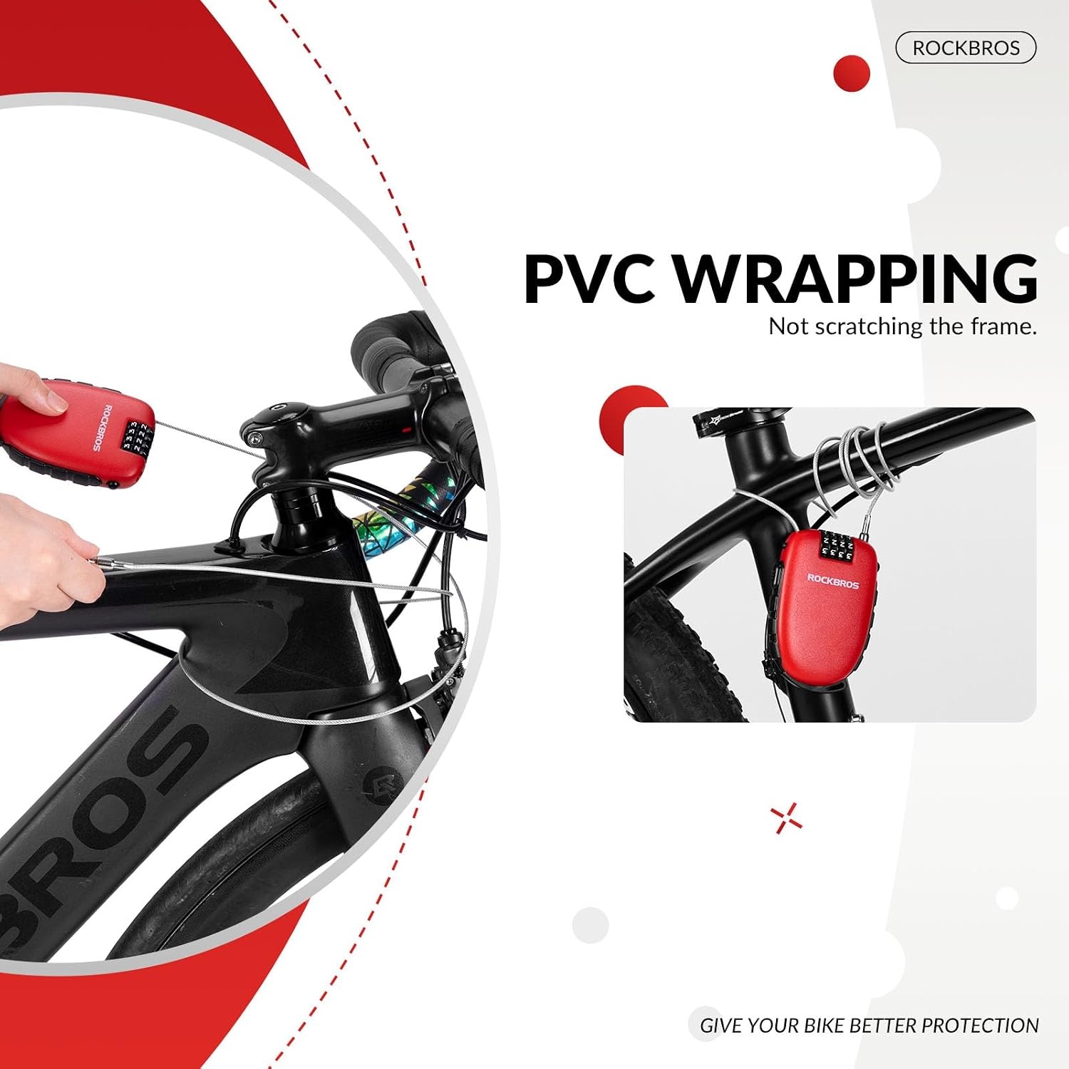 image:imageROCKBROS 4Digit Combination Bike Lock09M Lightweight Cable Lock for BicycleMTBEBikeScooterHelmet