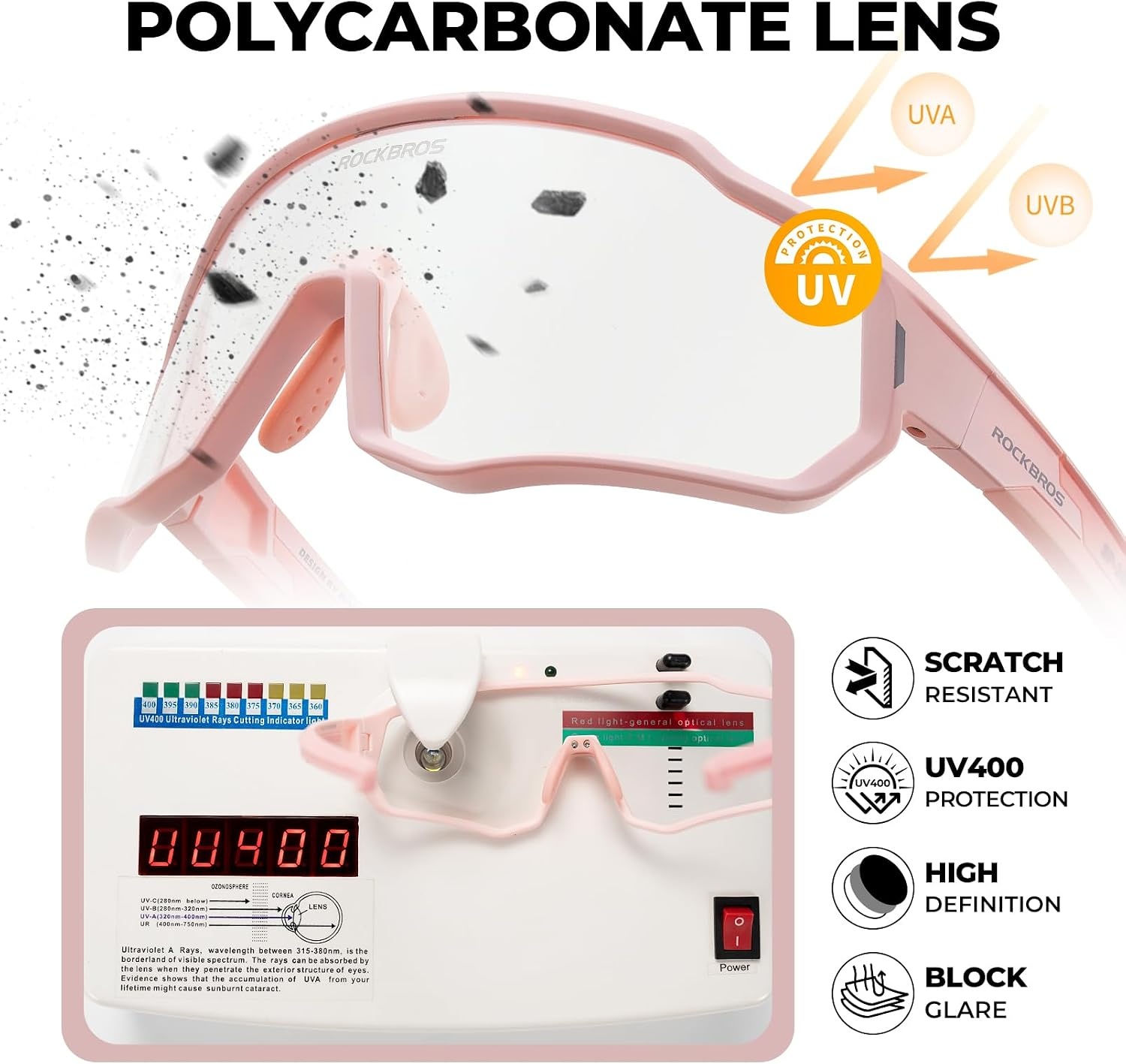image:imageROCKBROS Kids Photochromic Sunglasses Youth Baseball Sun Glasses with Lanyard Strap for Boys and GirlsPink