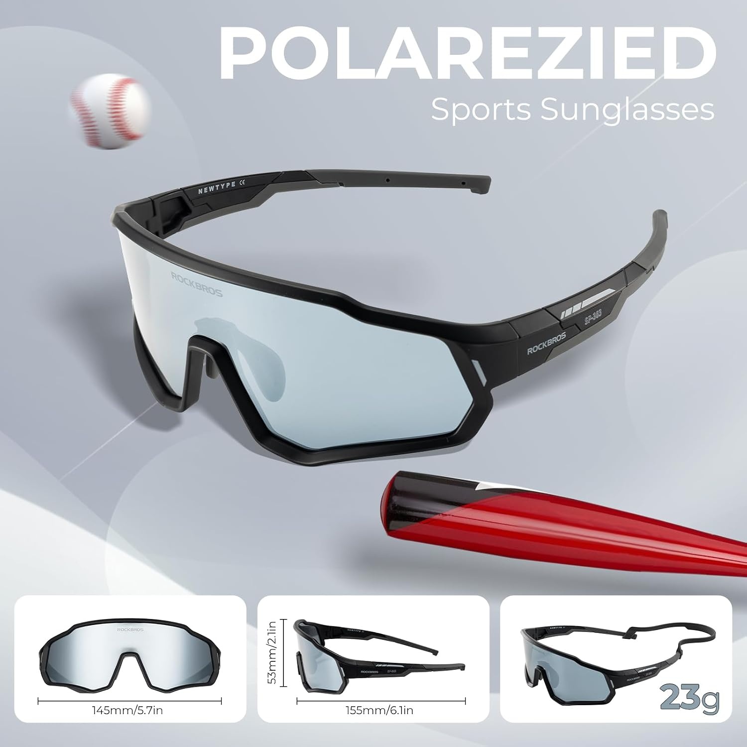 image:imageROCKBROS Kids Polarized Sunglasses Youth Baseball Glasses with Lanyard Strap UV Protection for Sports CyclingBlack