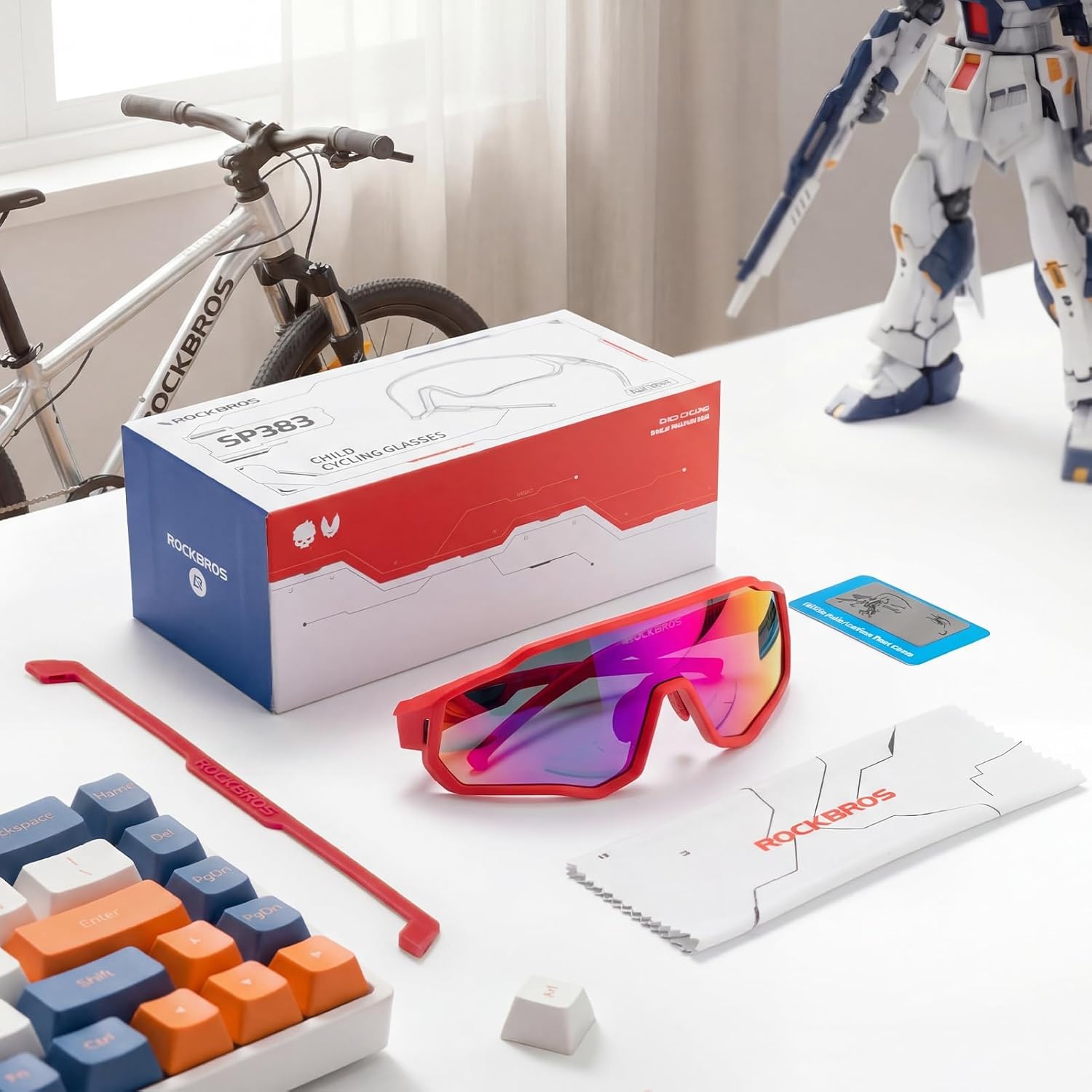 image:imageROCKBROS Kids Polarized Sunglasses Youth Baseball Glasses with Lanyard Strap UV Protection for Sports CyclingRed