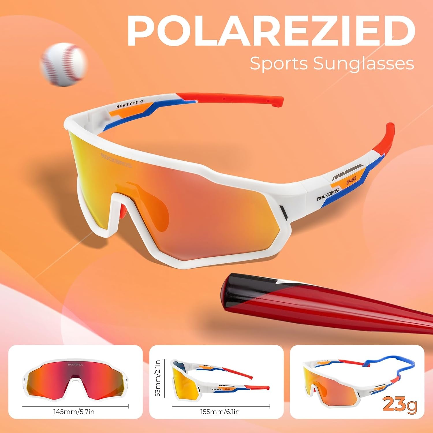 image:imageROCKBROS Kids Polarized Sunglasses Youth Baseball Glasses with Lanyard Strap UV Protection for Sports CyclingWhite