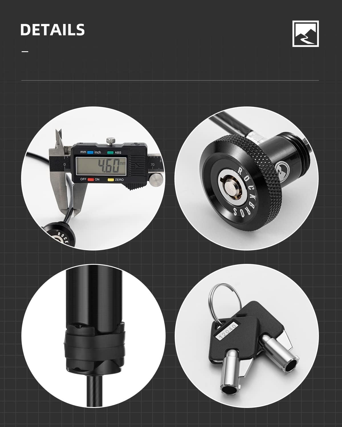 image:imageROCKBROSRoad to Sky Bike Cable Lock Hidden in Handlebars Helmet Lock Zinc Alloy Lock Cylinder Aluminum Shell 256 inches for Roadbike