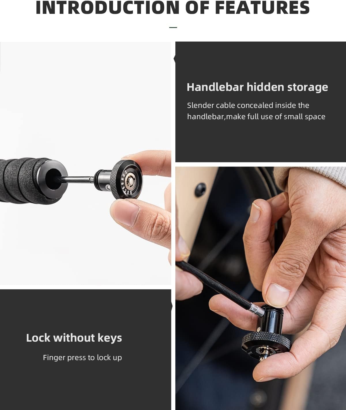 image:imageROCKBROSRoad to Sky Bike Cable Lock Hidden in Handlebars Helmet Lock Zinc Alloy Lock Cylinder Aluminum Shell 256 inches for Roadbike
