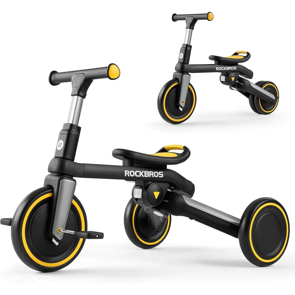 image:imageROCKBROS 3 in 1 Toddler Tricycle 25 Years Folding Kids Balance Bikes with Adjustable Seat and Removable Pedals Birthday Gift for Boys and GirlsBlackYellow