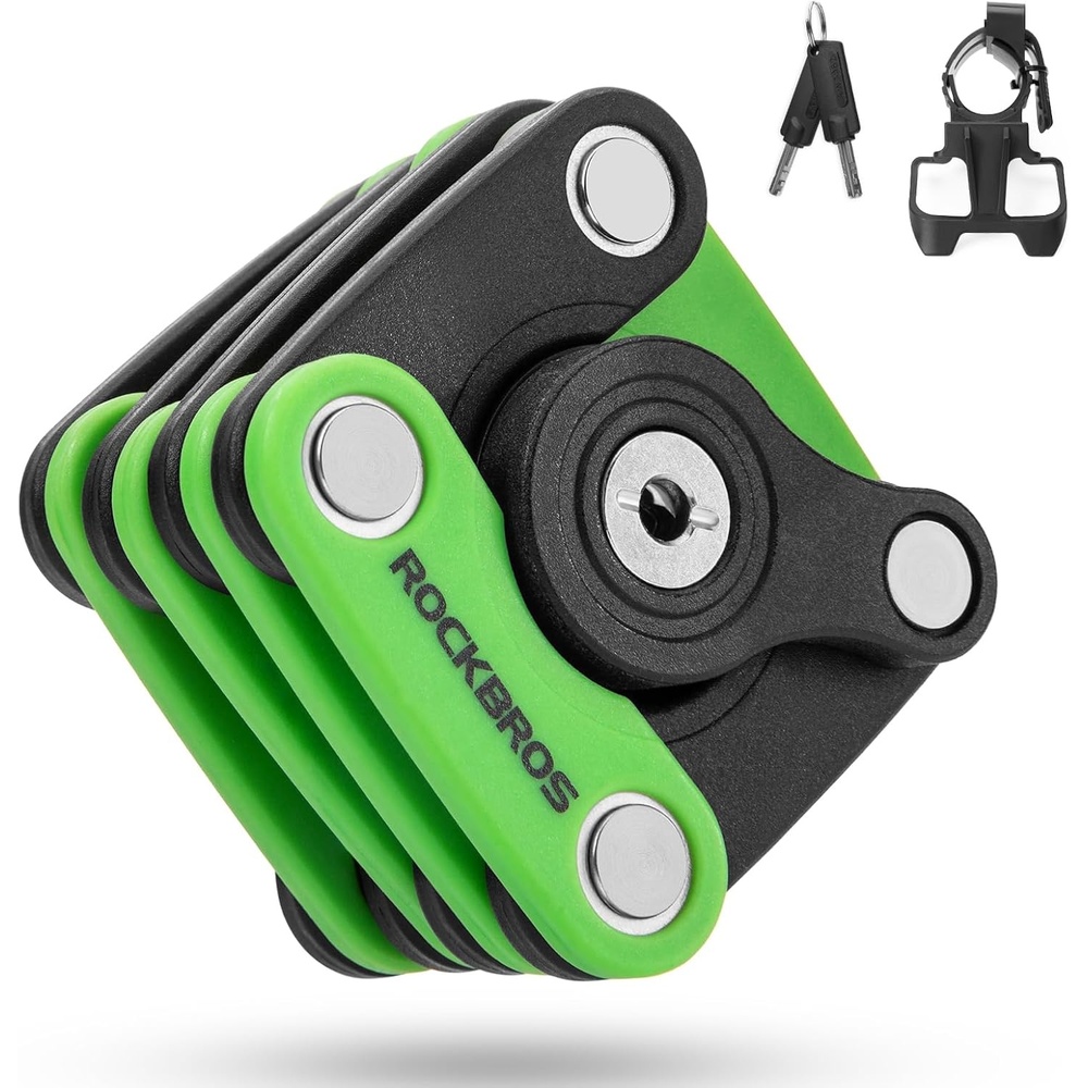 image:imageROCKBROS Folding Bike Lock for Bicycle Scooter Ebike AntiTheft Foldable Steel Bicycle Lock with Keys Mounting Bracket amp Straps 27in 132lbsBlack green