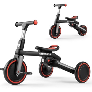 ROCKBROS 3 in 1 Toddler Tricycle 2-5 Years, Folding Kids Balance Bikes with Adjustable Seat and Removable Pedals, Birthday Gift for Boys and Girls(Black/Red)