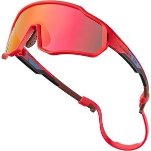 ROCKBROS Kids Polarized Sunglasses Youth Baseball Glasses with Lanyard Strap UV Protection for Sports Cycling(Red)