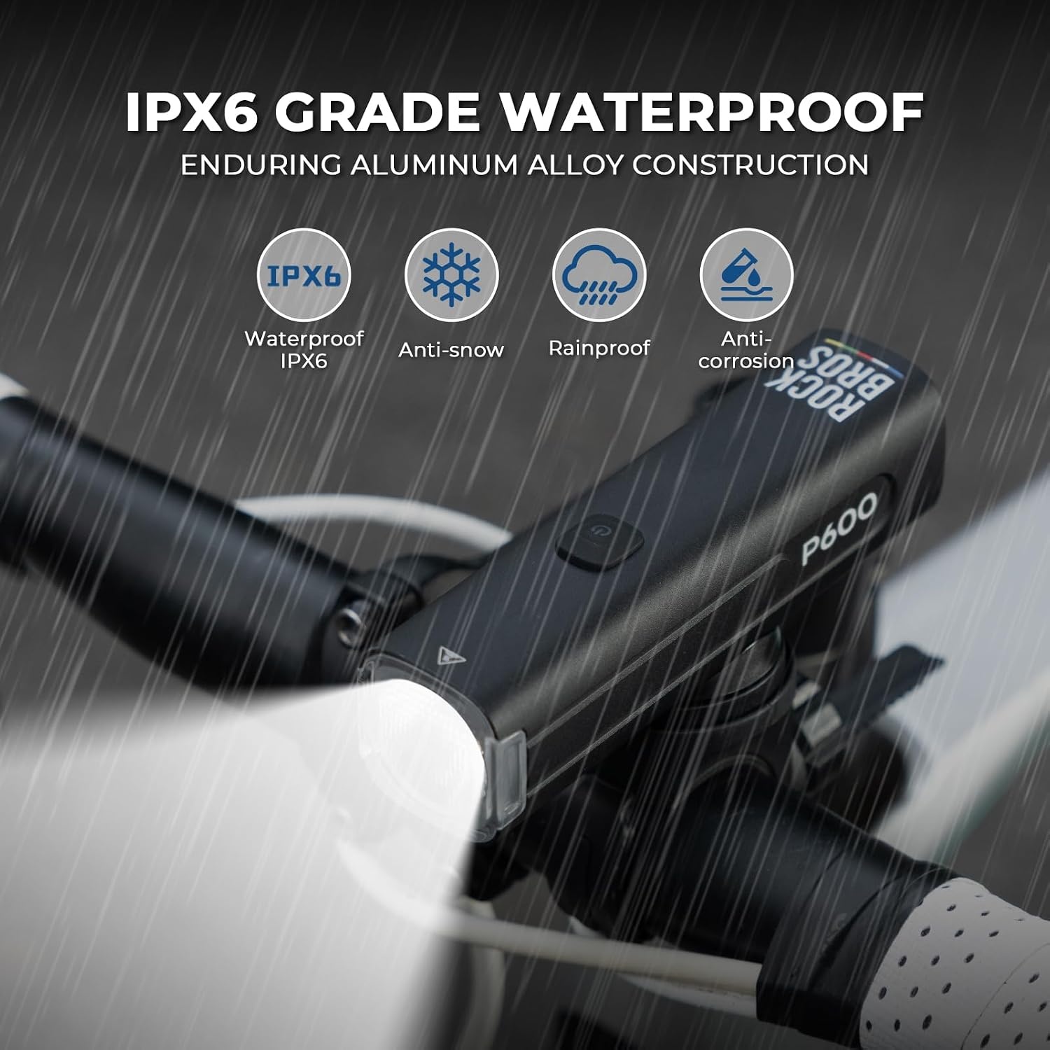 image:imageROCKBROS Bike Headlight 6 Modes AntiDazzling Bike Front Light Aluminium Alloy IPX6 Waterproof TypeC Rechargeable Bike Lights for Night Riding