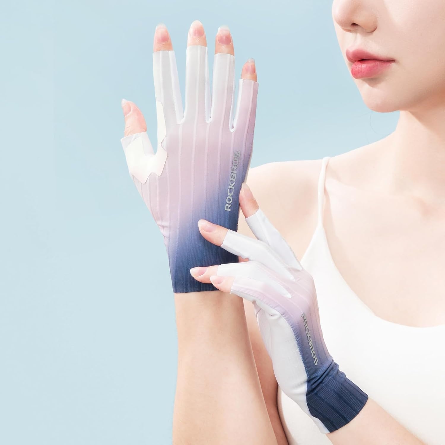 image:imageNail Art Sun Protection Fingerless Gloves UV Protection for Manicure Half Finger Bicycle Biking Gloves for WomenLarge