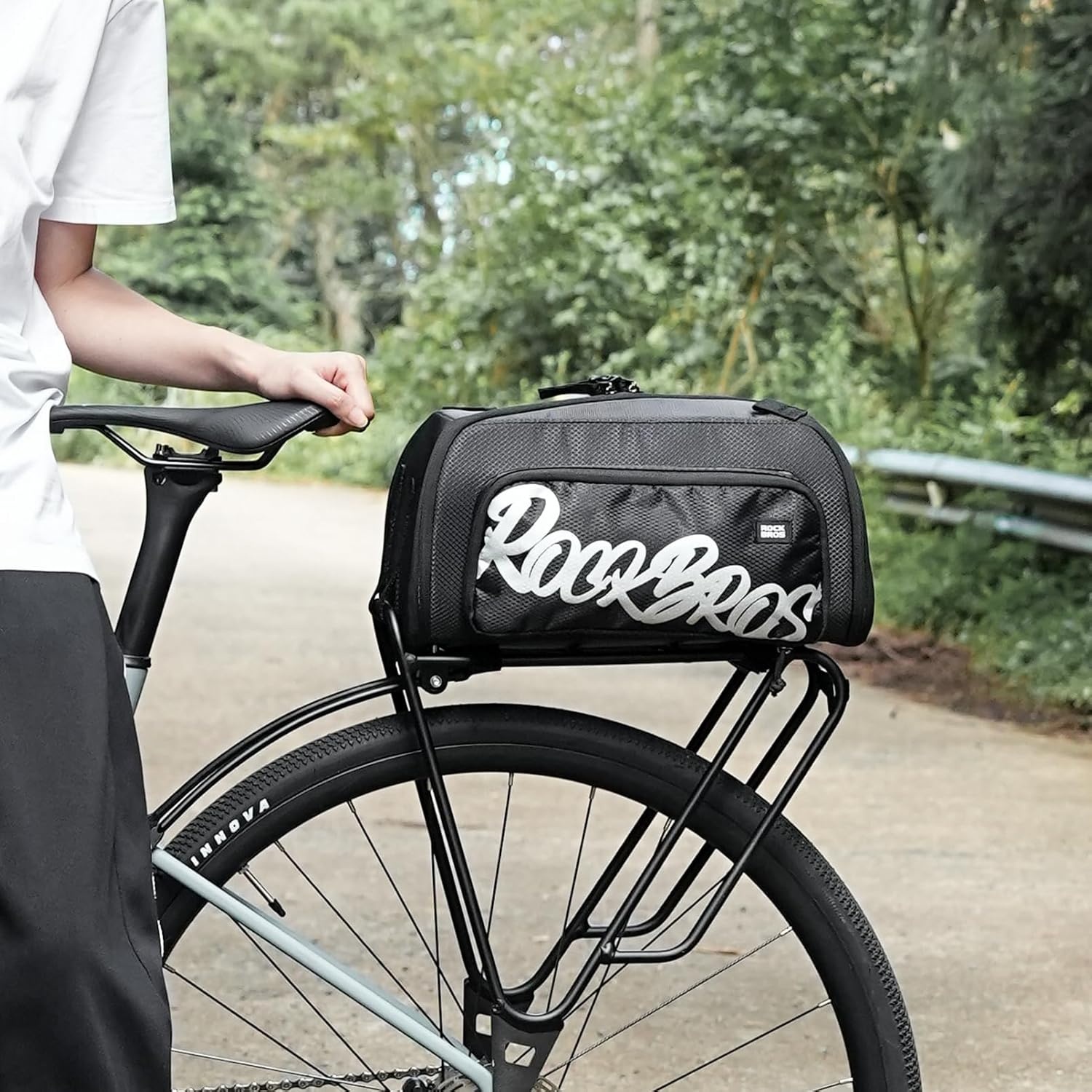 image:imageROCKBROS Bike Bags for Bicycle Rear rack 12L15L Bike Ebike Trunk Pannier Saddle Bag with Shoulder Strap for Commuter Travel Outdoor Accessories GearWith Side Pocket