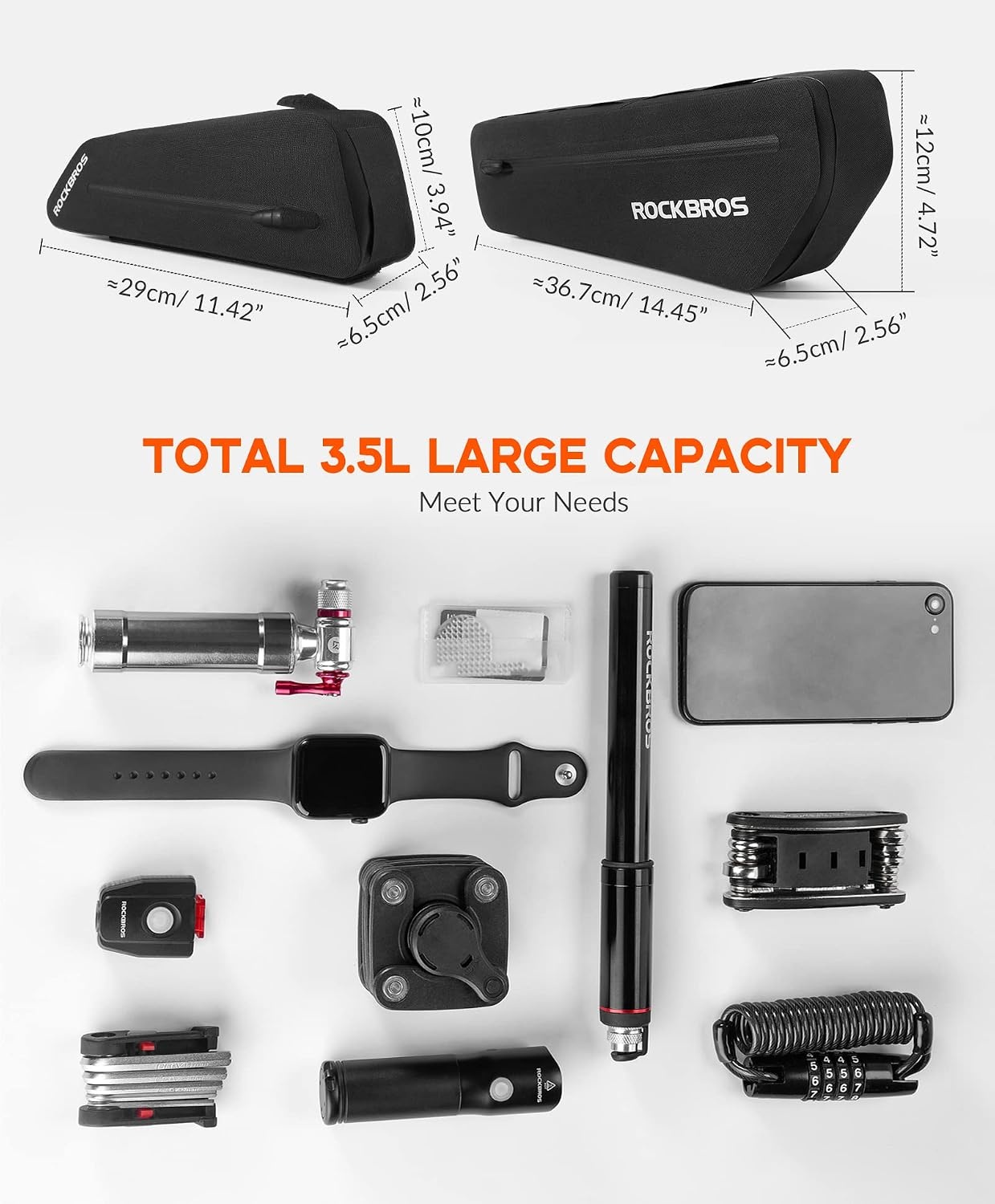 image:imageROCKBROS Bike Frame Bag 35L Waterproof Bike Bag Top Tube Bike BagBike Storage Bag Cycling Accessories for Mountain amp Road Bikes 2Pack