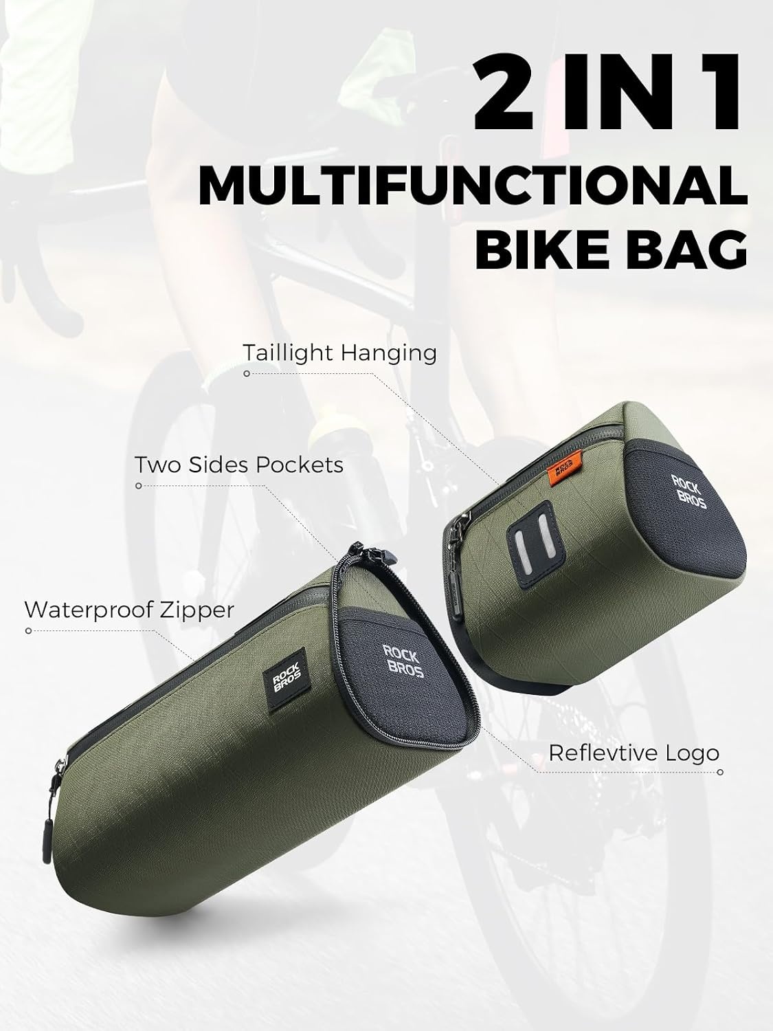 image:imageROCKBROS Bike Handlebar Bag 2L Large Capacity Handlebar Bags for Bicycles 2 In 1 Multifunctional Bike Frame Bag Separated Bike Saddle BagBlue