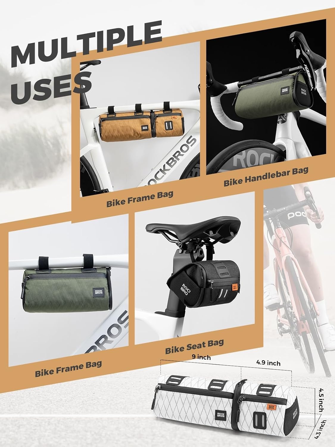 image:imageROCKBROS Bike Handlebar Bag 2L Large Capacity Handlebar Bags for Bicycles 2 In 1 Multifunctional Bike Frame Bag Separated Bike Saddle BagBlue