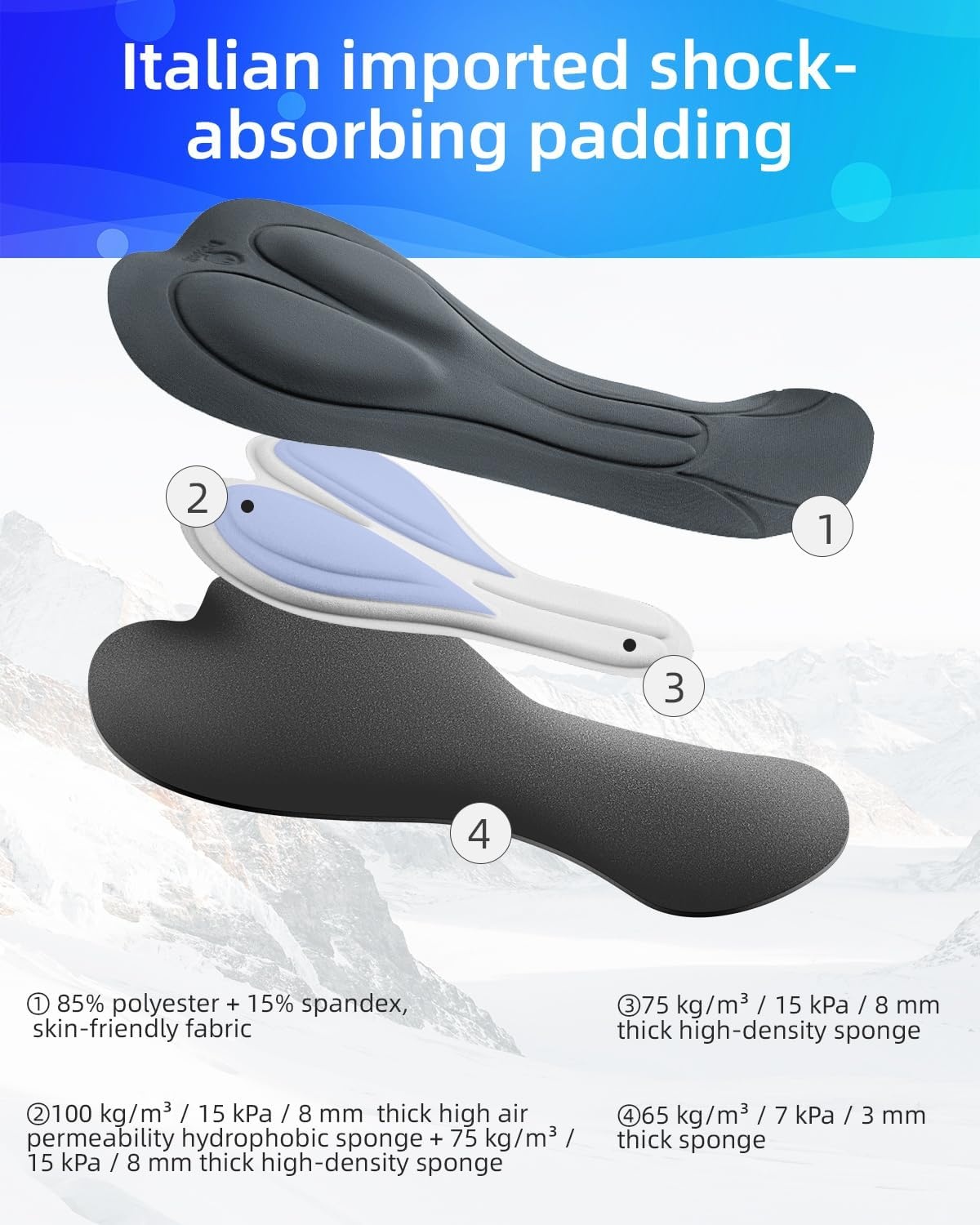 image:imageROCKBROS Cycling Bib Pants for Men Thermal Padded Bike Bib Tights Winter Bicycle Bibs Long Pants for Cold Weather